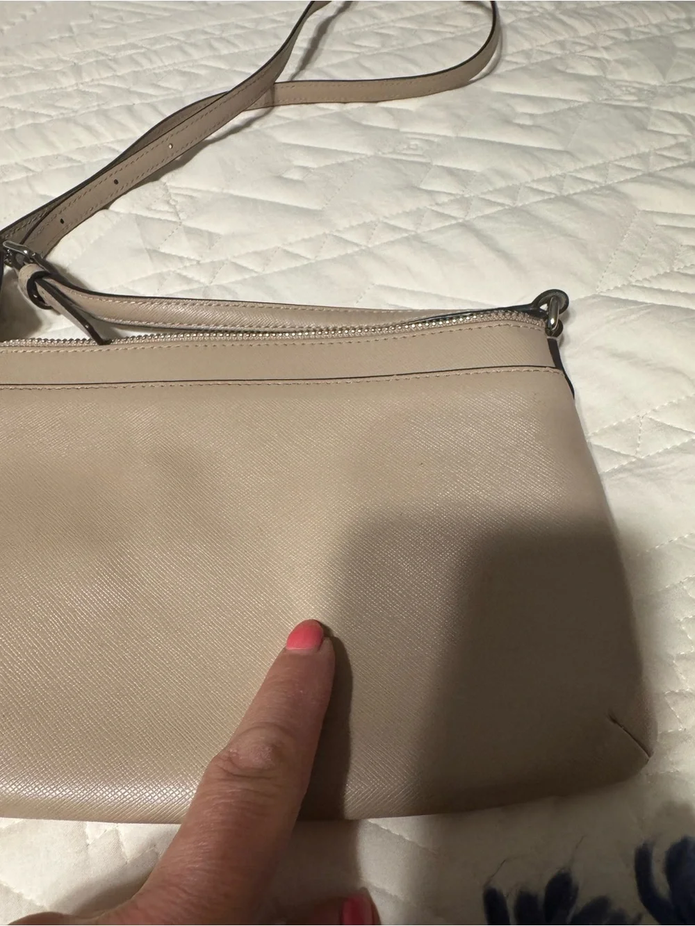 kate spade Taupe Leather Crossbody Bag with Bow Accent
